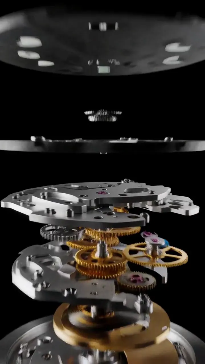 Film frame: the movement exploded along the strap axis