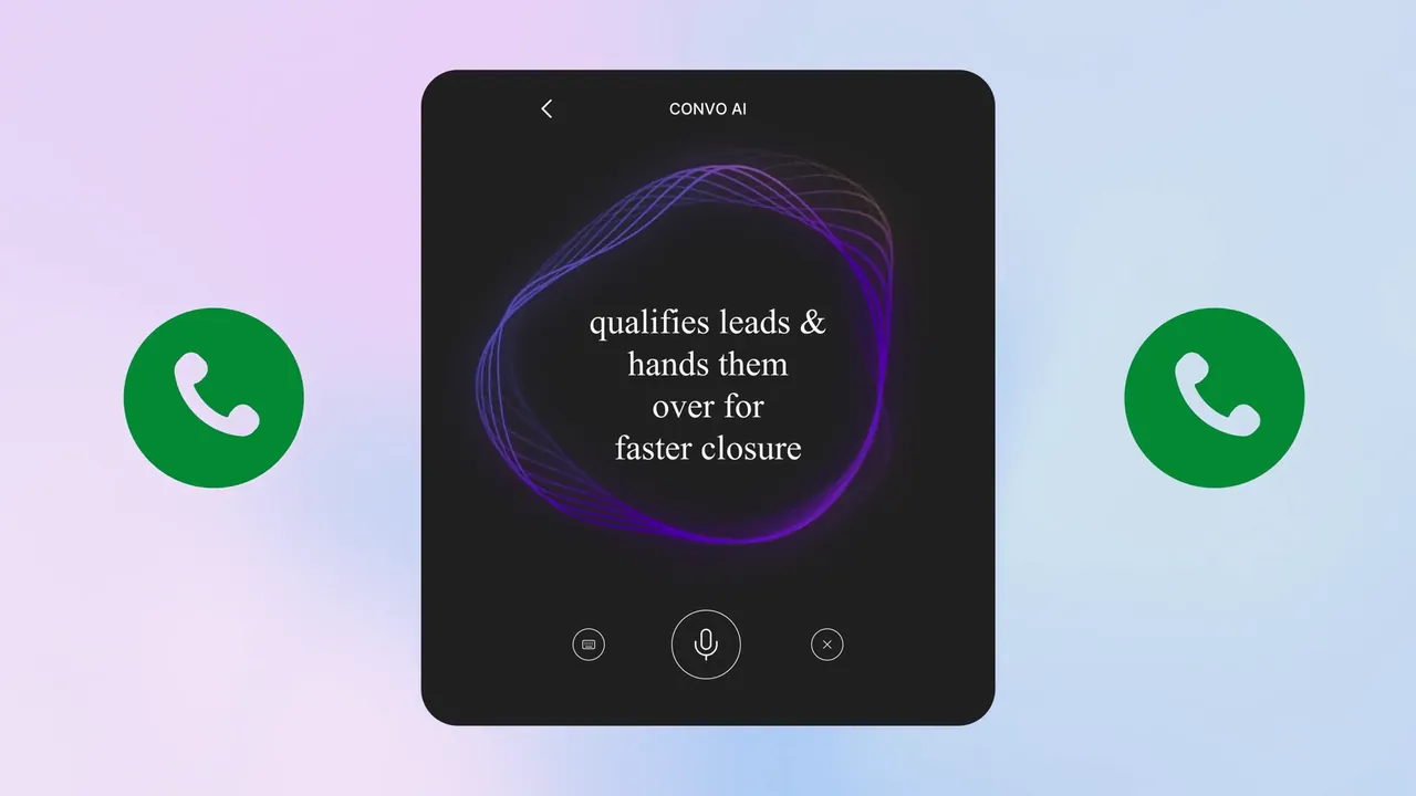 Convo AI film frame: a phone-frame demo of the voice assistant