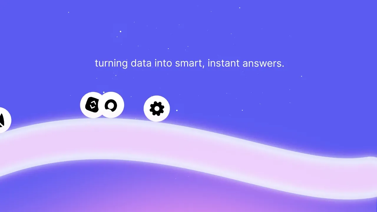 Convo AI film frame: a violet wave carrying feature chips