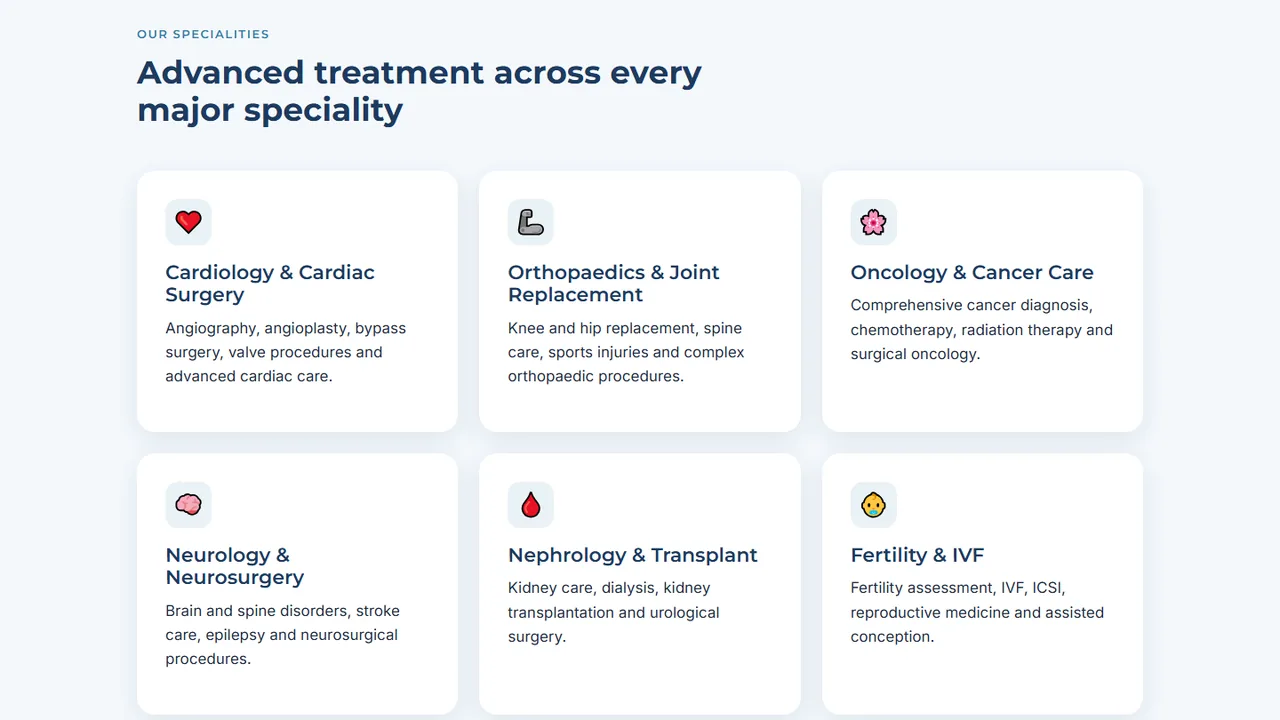 Ethereal Healthcare site: the specialities grid
