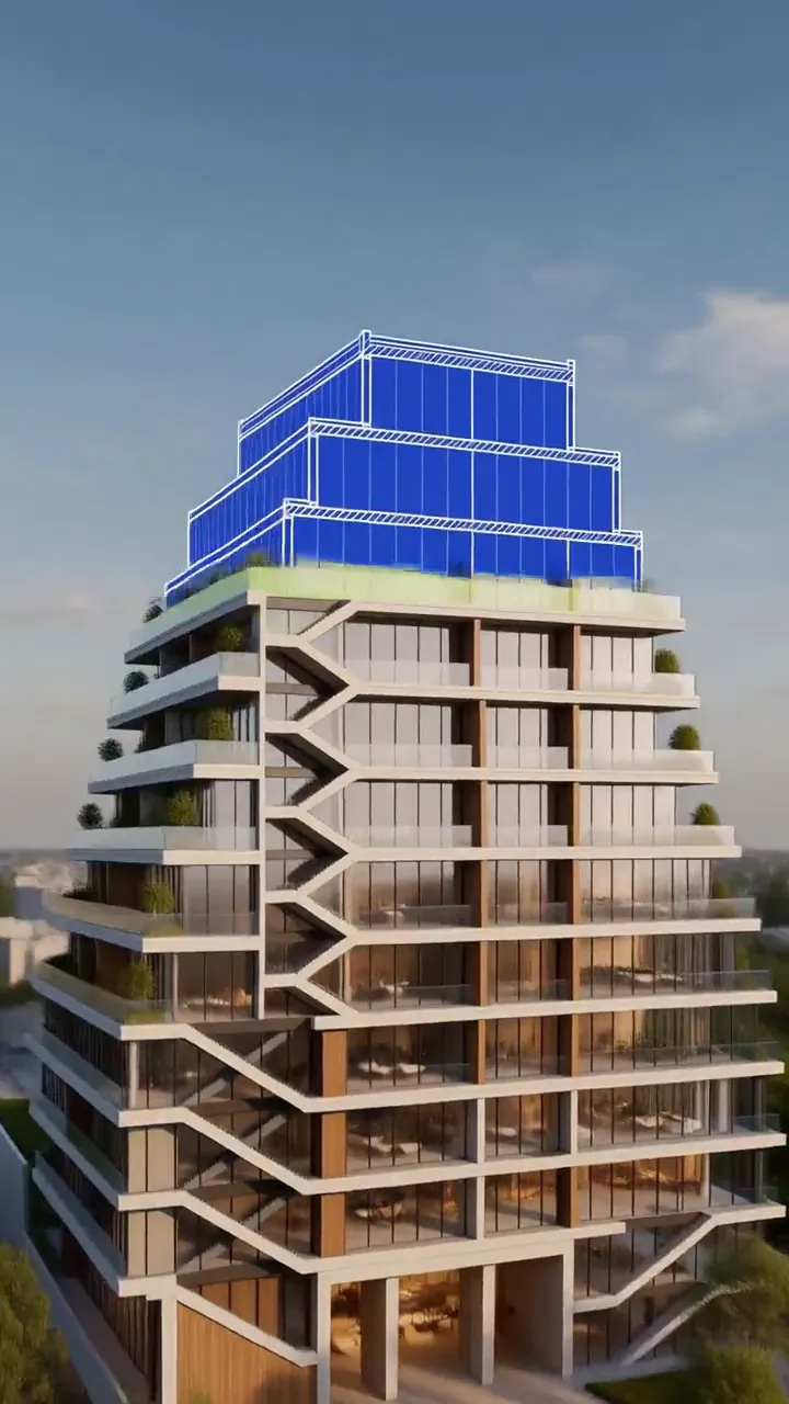 Film frame: the tower building itself out of the drawing
